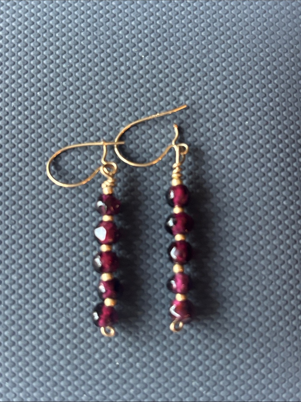 “14K Gold Ear Wires with Garnet Bead Dangle Earrings”